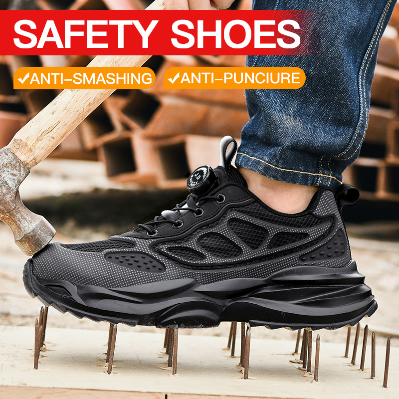 Work Boot Steel Toe - Rotary Button Safety Shoes Men Steel