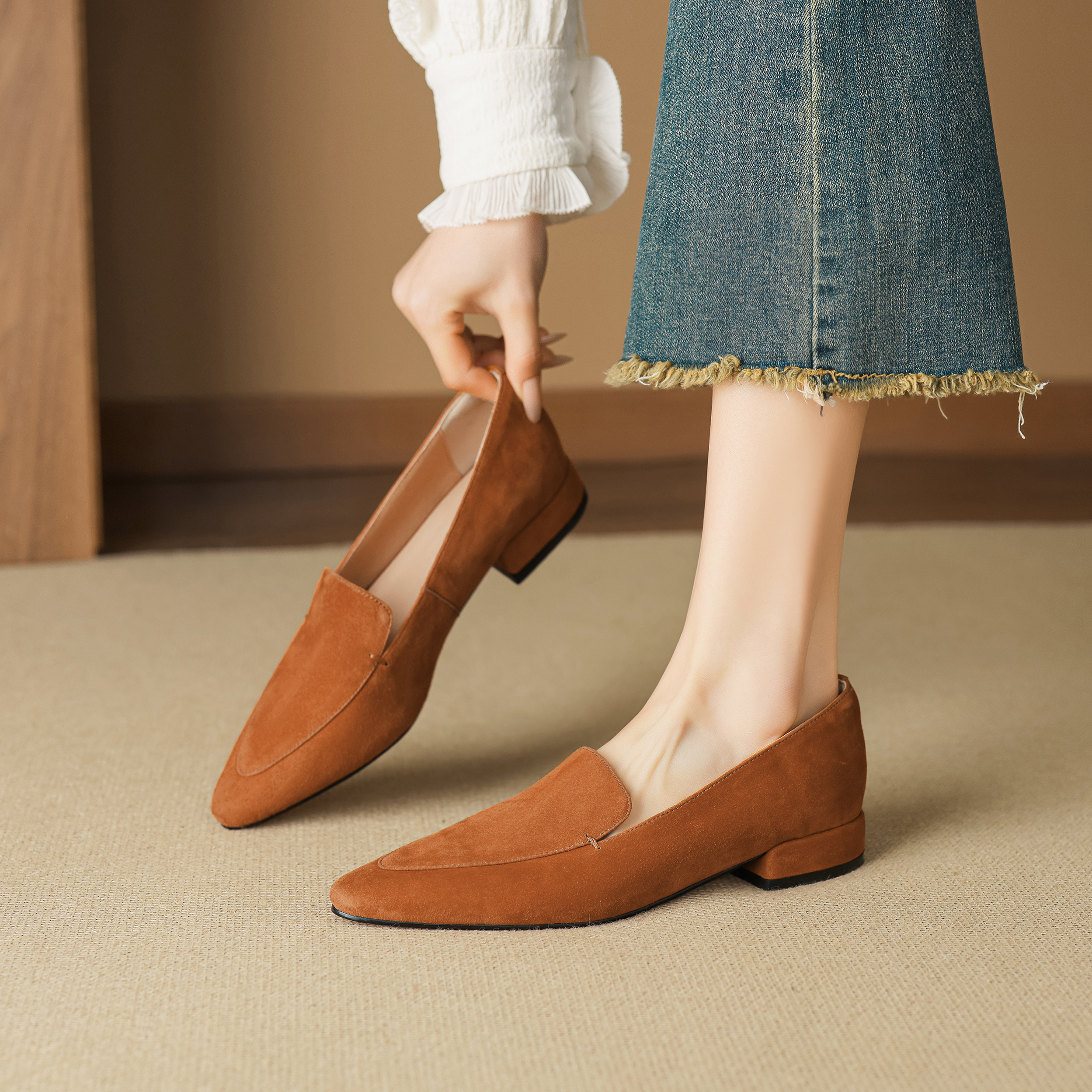 Men'S Shoes Dressy Casual - Genuine Leather Sheepskin 2.5cm Low Block