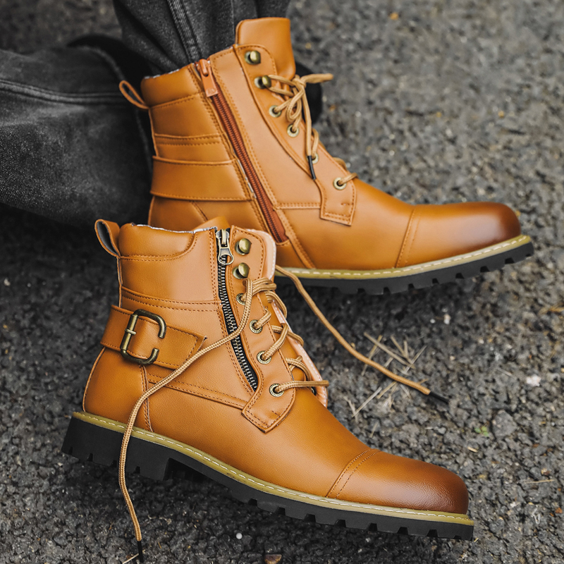 Men'S Shoes Zipper - Quality Men Leather Boots Metal Double
