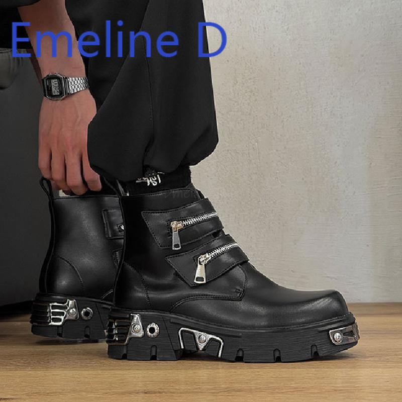 Men'S Shoes Zipper - Dark Punk High Top Shoes Fashionable