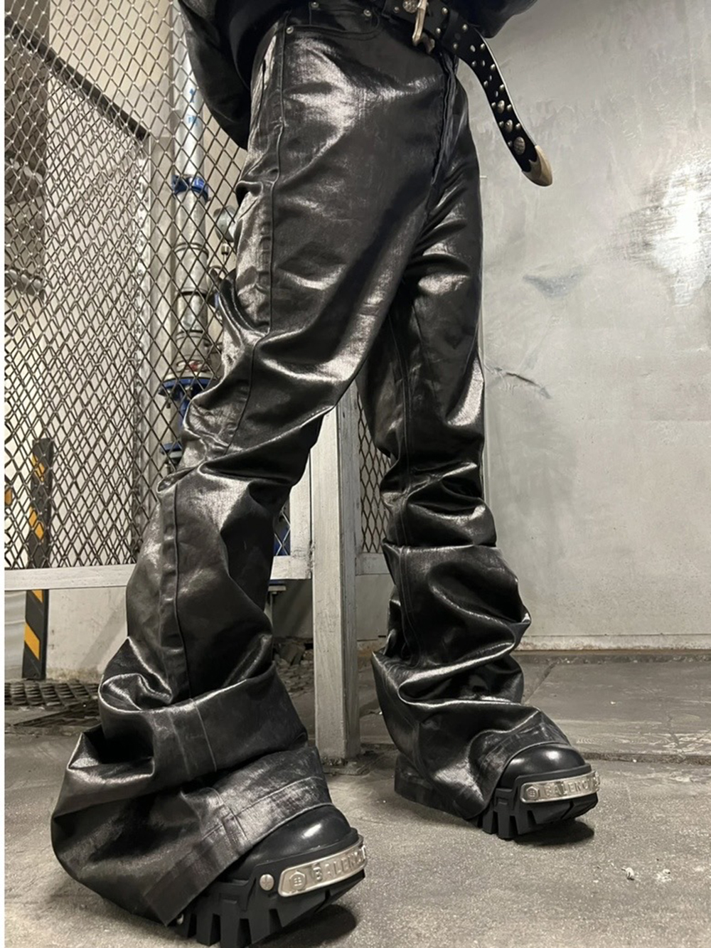 High Street Wide Leg Glossy Pu - Men Shoes Jeans 评论和价格