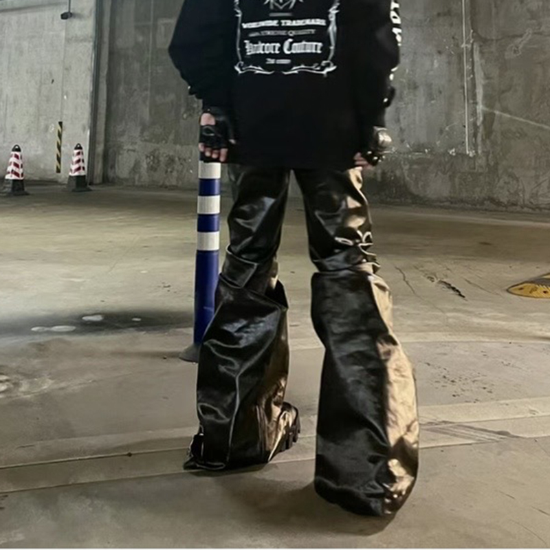 High Street Wide Leg Glossy Pu - Men Shoes Jeans 评论和价格