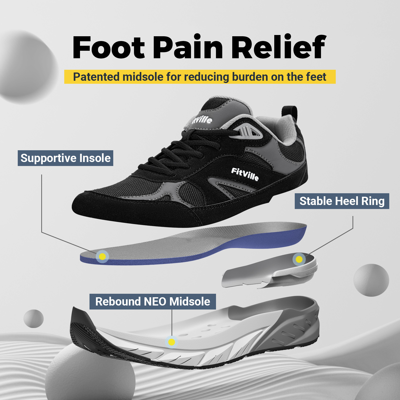 Fitville Walking Shoes Wide Me - Men'S Shoes Plantar Fasciitis 评论和价格