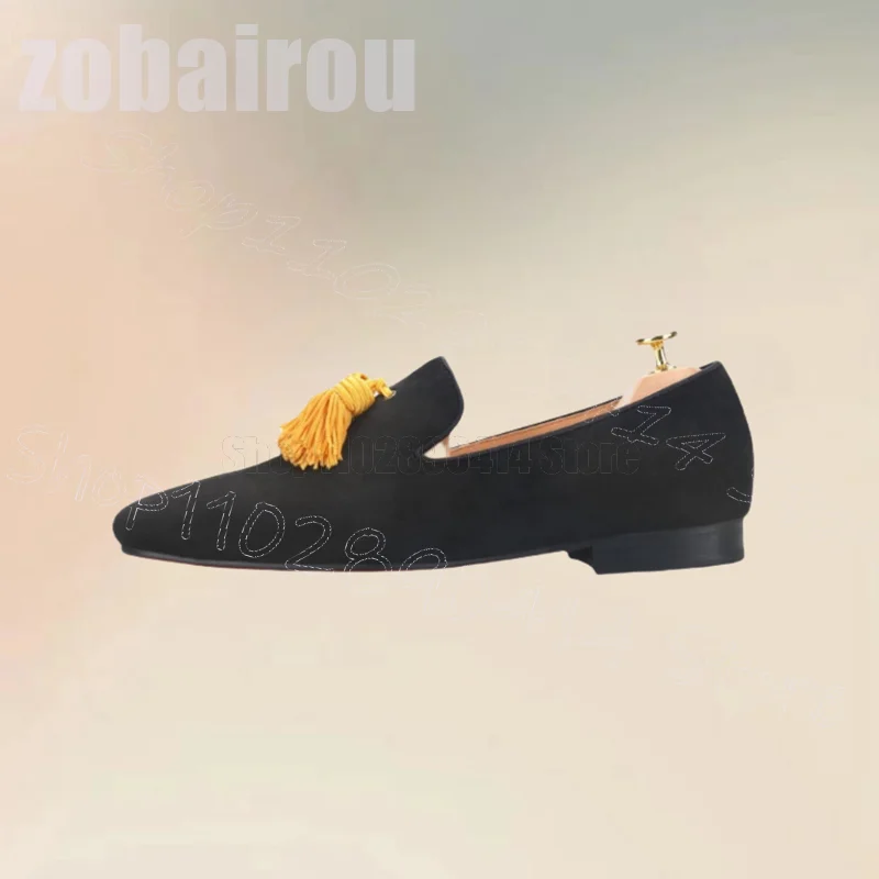 Yellow Tassels Decor Black Sue - Men'S Shoes Yellow And Black 评论和价格