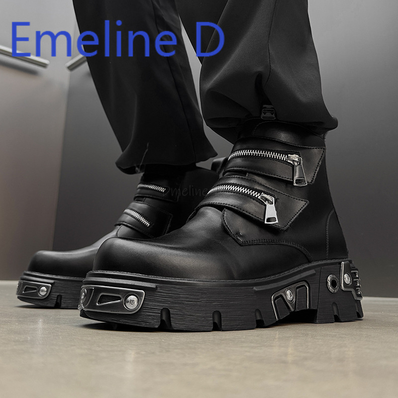 Dark Punk High Top Shoes Fashi - Men'S Shoes Zipper 评论和价格